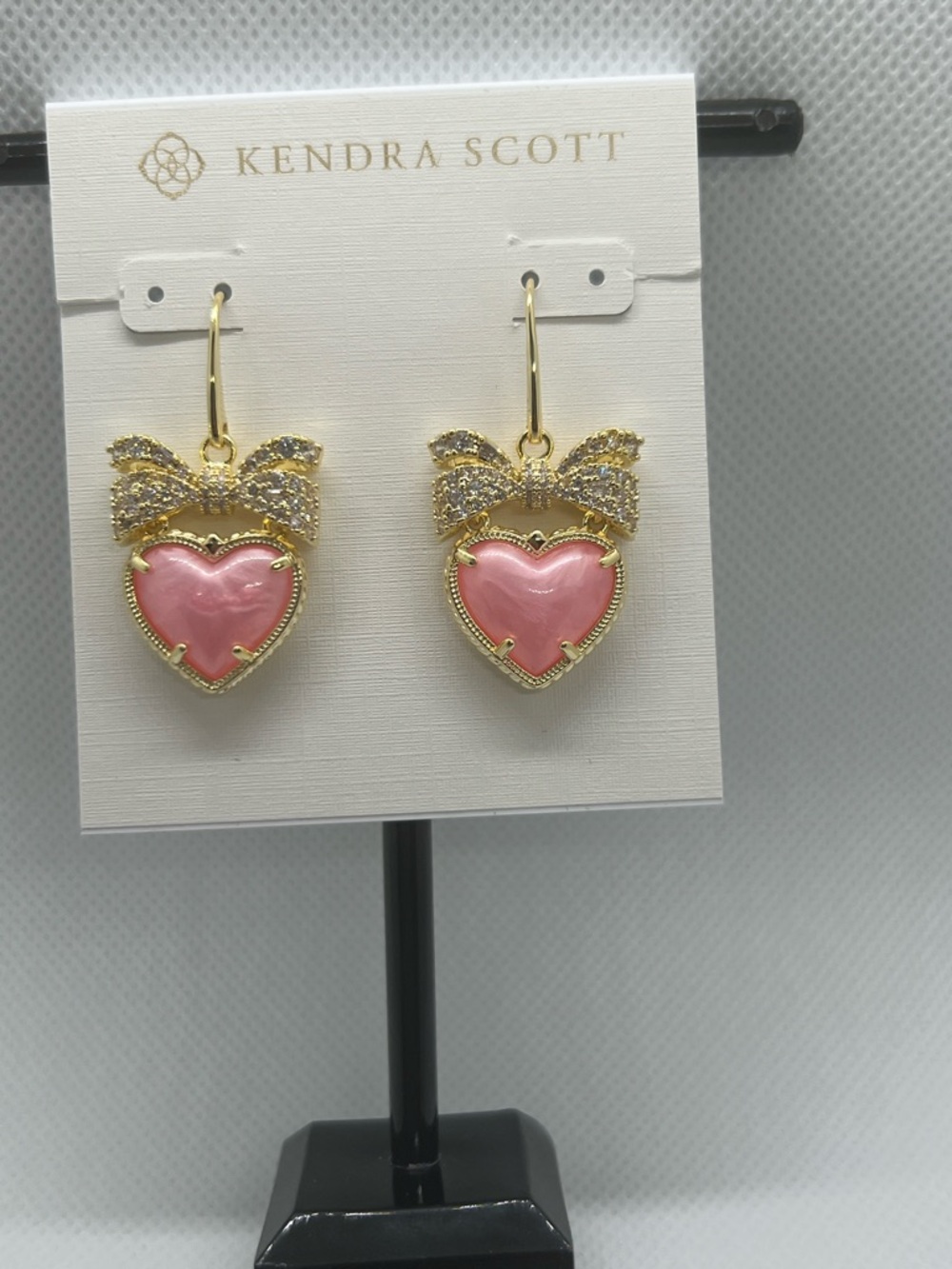 Kendra Scott Pink Heart Bow Drop Earrings - Gold Tone